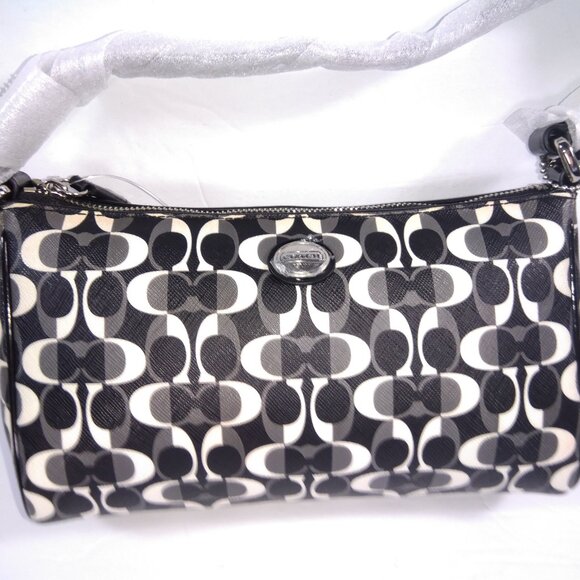 Authentic Coach Signature Top Handle Pouch Black/White F51262 SBWBK - Picture 1 of 6